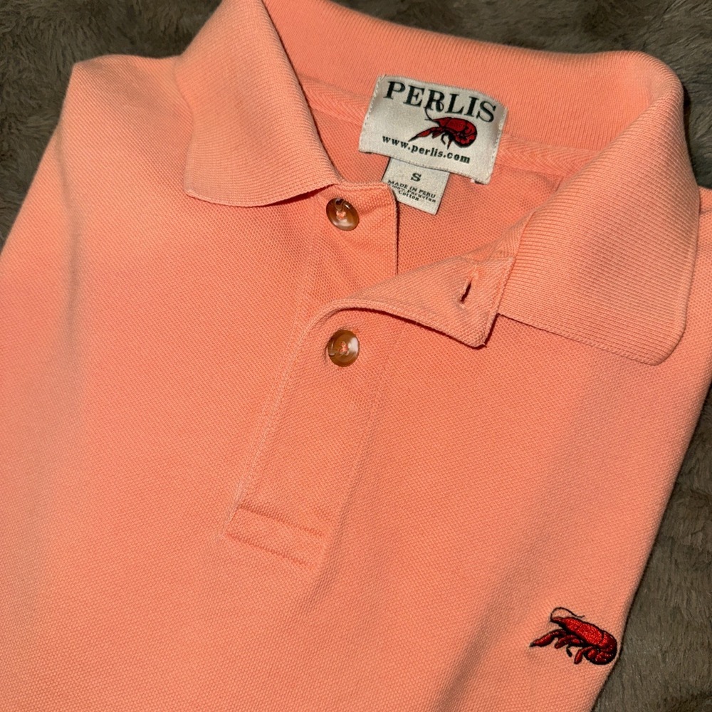 Perlis Crawfish Signature Men's Pique Polo Coral Orange Small Short Sleeve Read - Picture 8 of 9